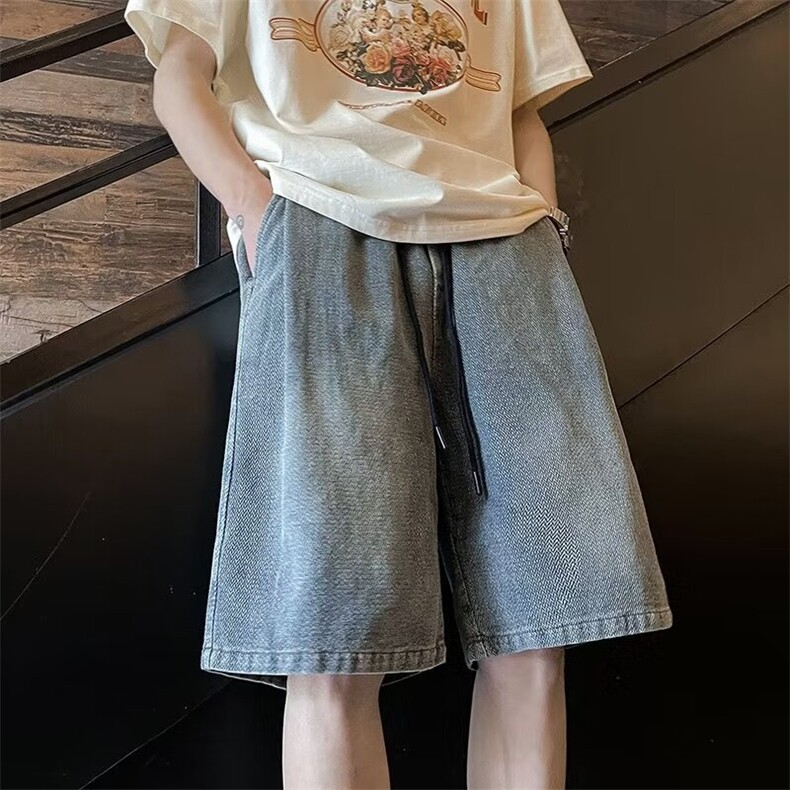 星空纹牛仔短裤男夏季薄款潮牌宽松男生中裤2024新款男士五分裤子,男装牛仔裤,星座1013