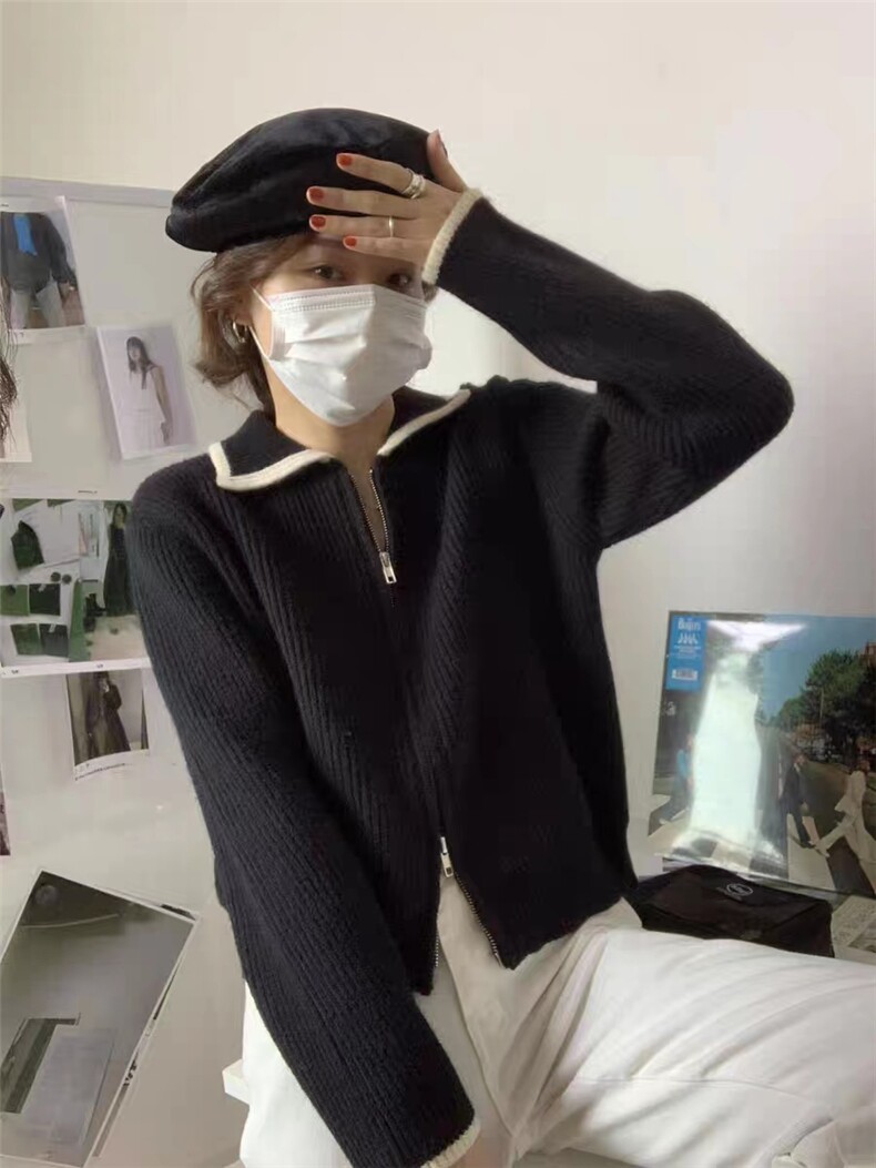 POLO领元宝针拼色拉链开衫2024年秋季针织衫，女装羊毛衫，百纯羊绒