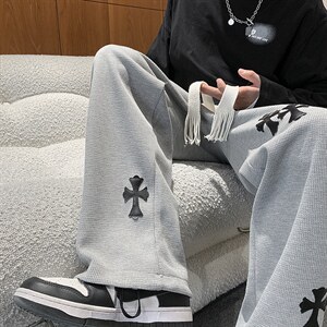 2026秋季高街十字架编织绳华夫格休闲裤长裤 XZ604-KP54-P65控78,男装休闲裤,星座604