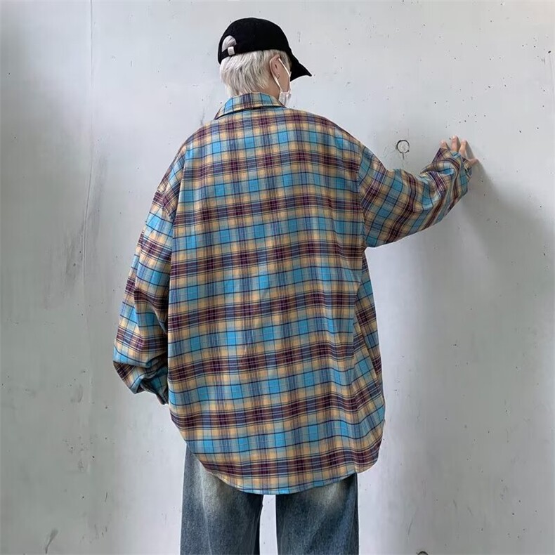 美式街头复古格子长袖衬衫男C128P46,男装衬衫,星座1116-2