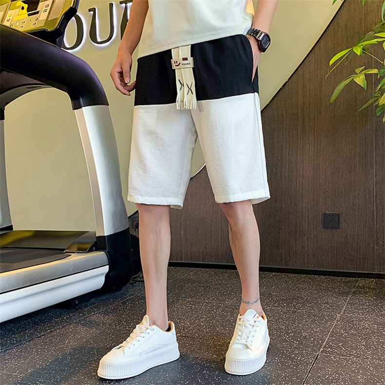 上白下黑2023夏装五分裤男青年休闲男士亚麻短裤潮DK001-P48控68,男装休闲裤,电商A108