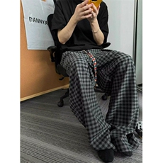 复古复古彩色飘带格子休闲裤男夏季bf慵懒薄款阔腿裤KRX713，男装休闲裤，星座1116A（原606A-3）