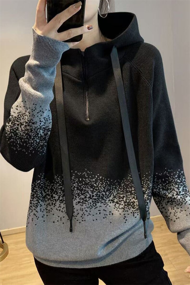 韩版洋派渐层连帽运动衫女秋季宽松休闲时尚套头百搭针织衫外穿上,女装卫衣/绒衫,萱芳婷羊绒
