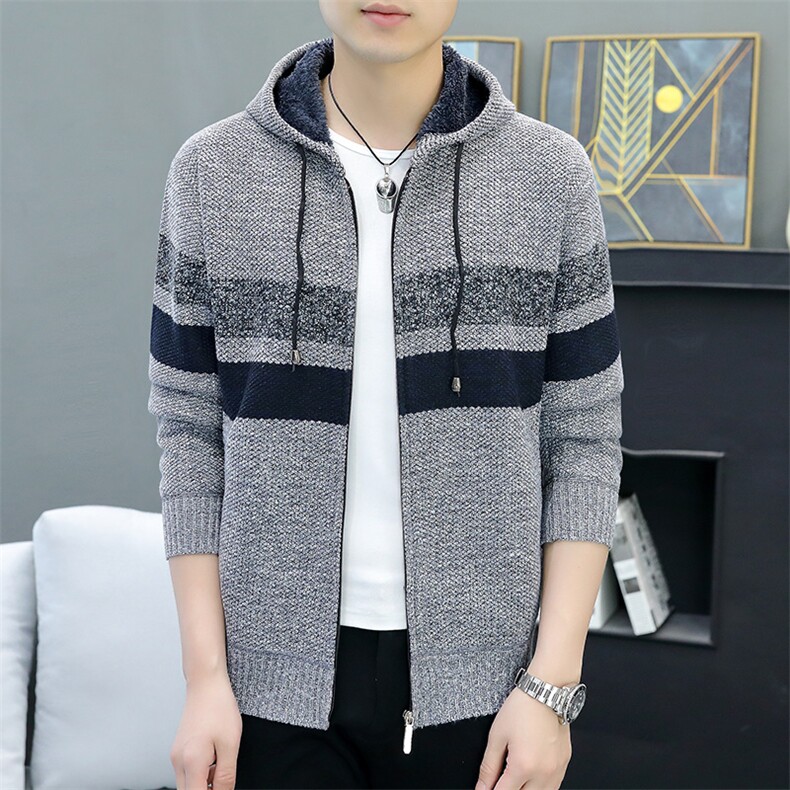 品质好秋冬季新款男士休闲连帽毛衣外套百搭加绒夹克8809-P37元,男装针织衫/毛衣,星座1706