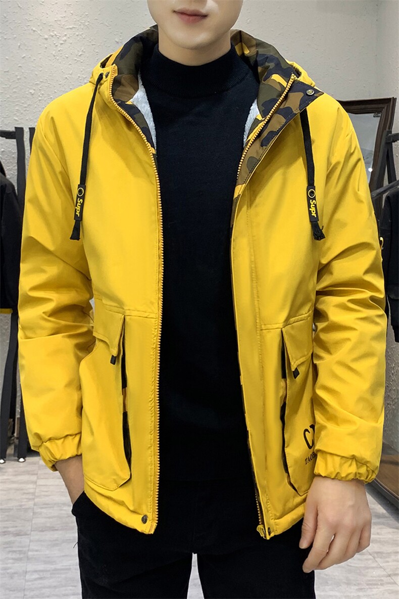 秋冬迷彩棉服男模特加厚夹克风衣保暖外套工装棉衣黄色863加绒,男装夹克,星座1207