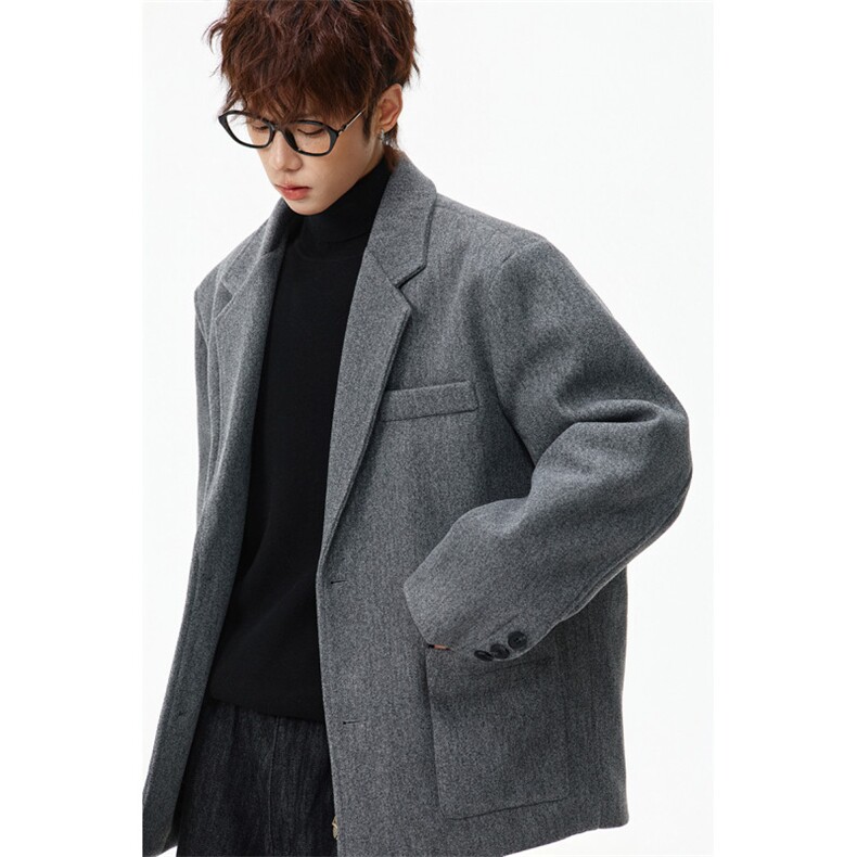 冬季新款翻领加厚呢大衣男短款宽松西装领休闲外套，男装西服套装，星座903-1