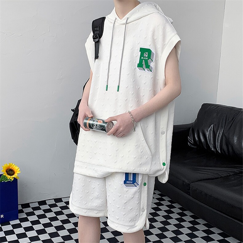 夏上新简约无袖T恤套装潮牌提花背心短裤两件套8028-P90控价118，男装背心/马甲，电商A441-1