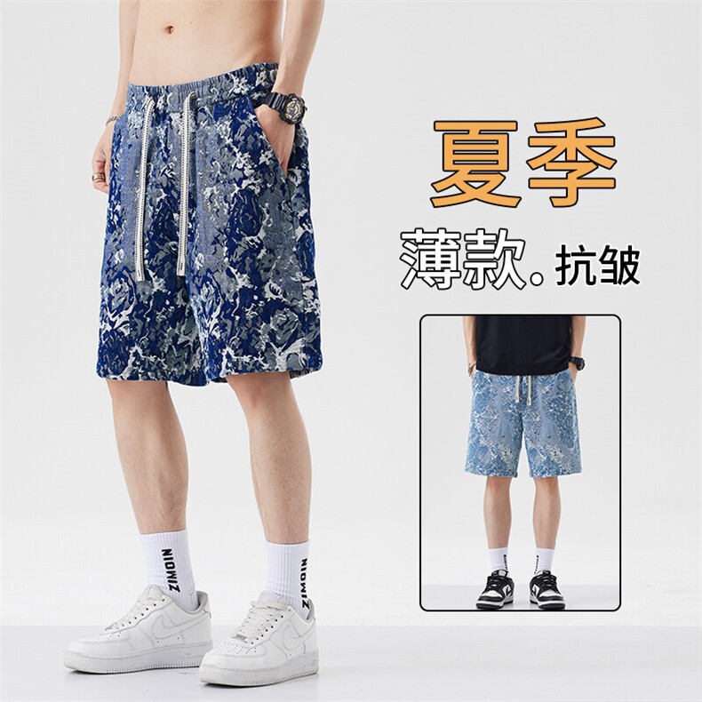 牛仔短裤男士2025年夏季新款美式高街宽松个性潮流直筒休闲裤YD90,男装休闲裤,星座224-3
