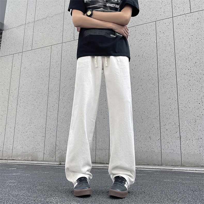 中性男女同款宽松直筒阔腿牛仔裤白色大码长裤，男装牛仔裤，星座405