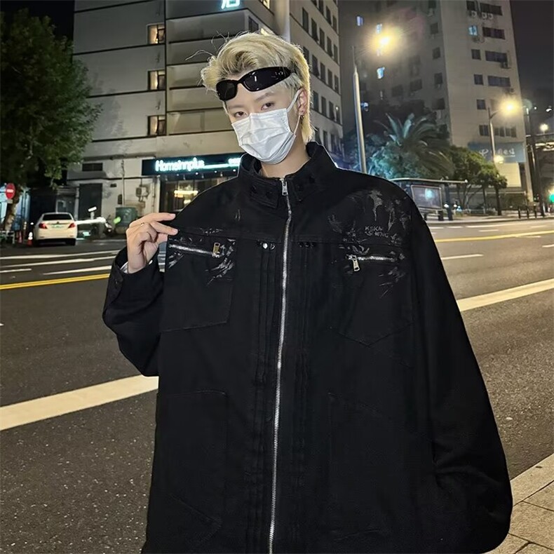 长袖常规款宽松型无品牌春秋冬立领提花外套男纯棉休闲潮牌2151图片