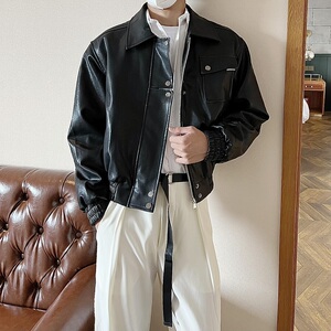 痞帅Pu皮衣小众双拉链垫肩皮夹克男机车服秋冬外套 JW631图片