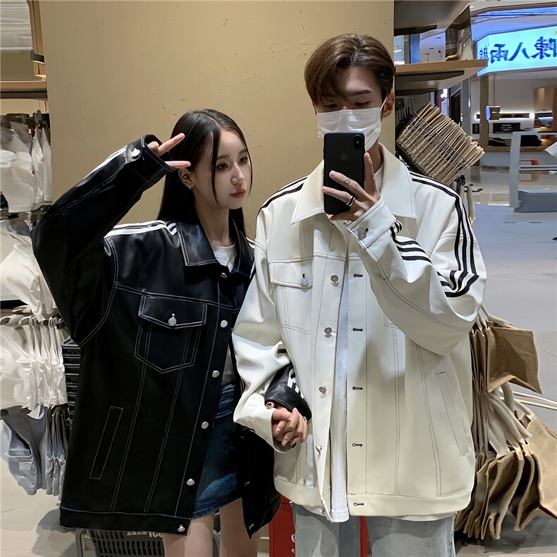港风秋装美式织带夹克复古情侣PU皮衣休闲工装外套男G1067P108,男装夹克,电商A339