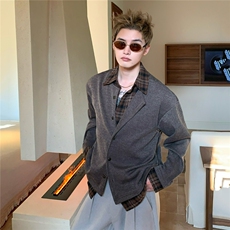 GS6167P68美式复古假两件拼接衬衫领轻奢商务百搭针织衫开衫外套，男装针织衫/毛衣，星座1108-5