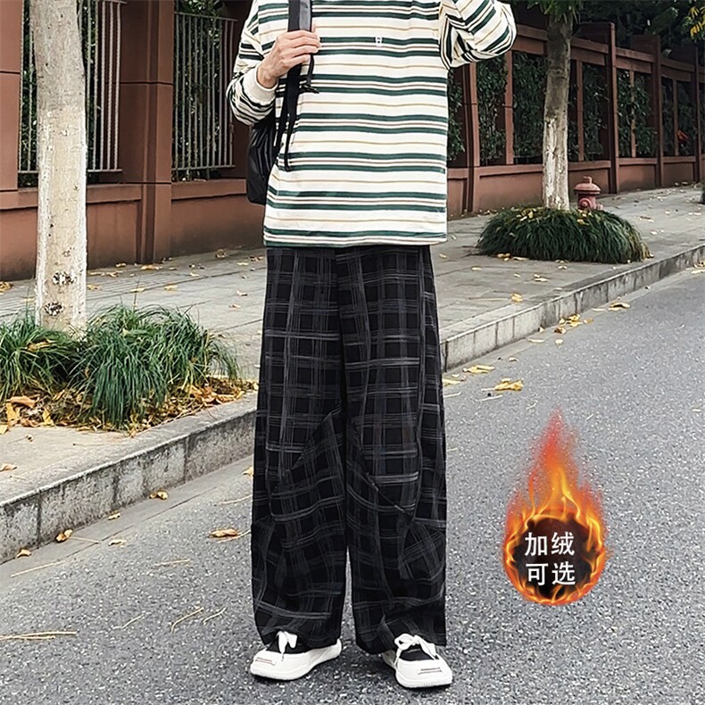 加绒卫裤 肌理感格纹休闲裤男2025 搭配卫衣毛衣日系裤子1030/P55图片