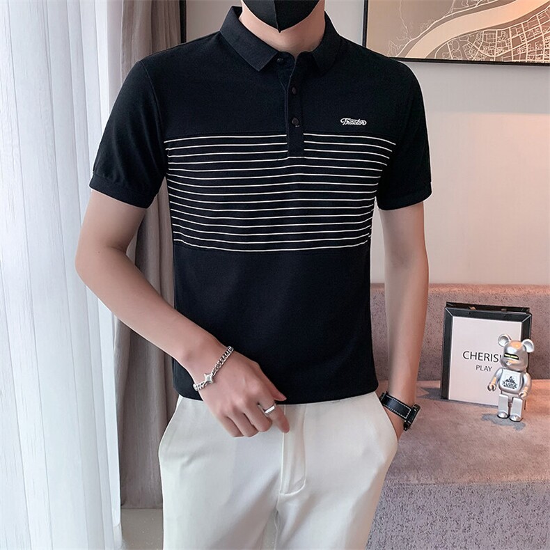B216PL19P552025夏装新款男士条纹拼接短袖POLO衫上衣店主风,男装T恤,电商B216（原B302）