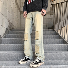 B221美式ins高街暗黑小众修身小脚破洞牛仔裤LK23055-P65控88，男装牛仔裤，电商B221