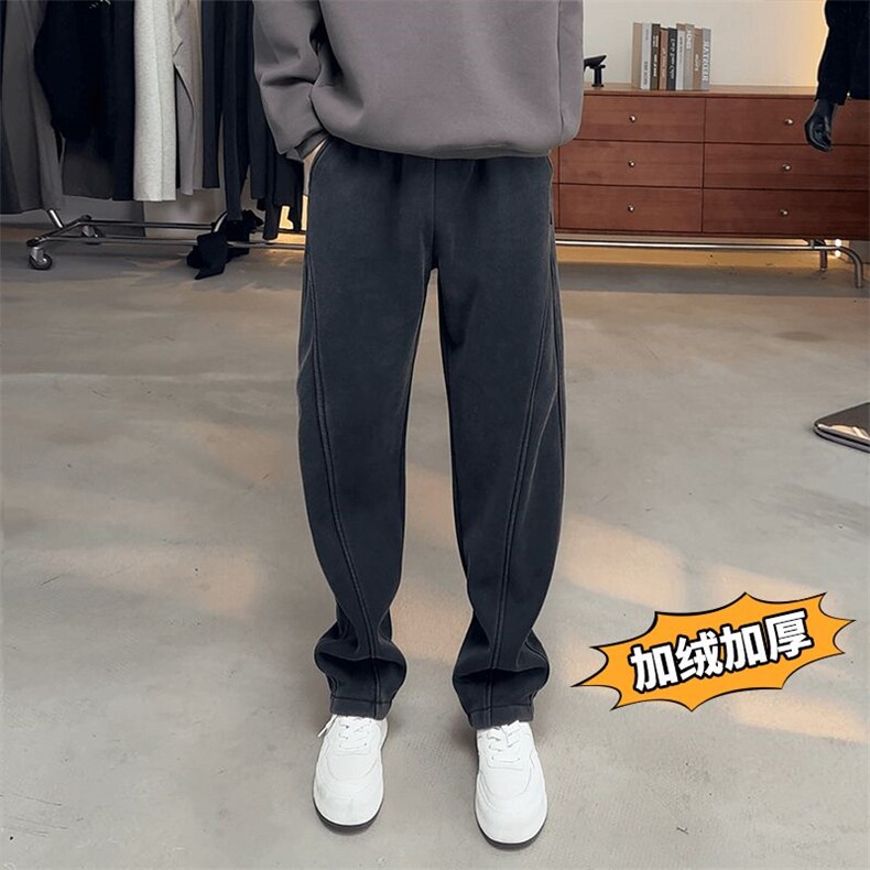 网图水洗做旧弯刀小众设计感解构拼接加绒裤310A-DY25537JR-P53，男装卫衣，四季星座310A