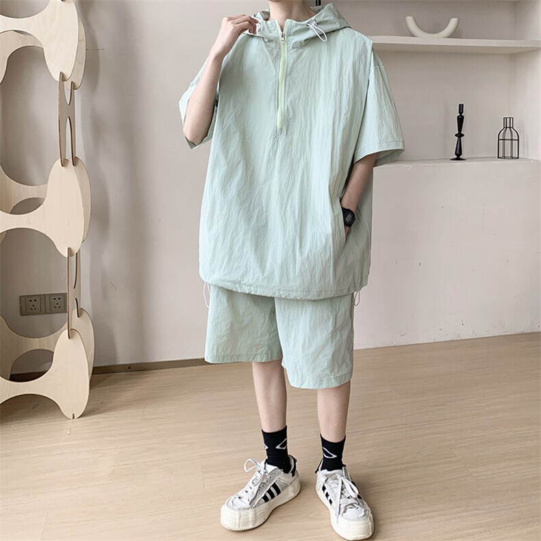 8XL-M休闲运动套装大码工装短袖冰丝薄款连帽户外防晒衣TZ1701P68,男装休闲套装,电商B238