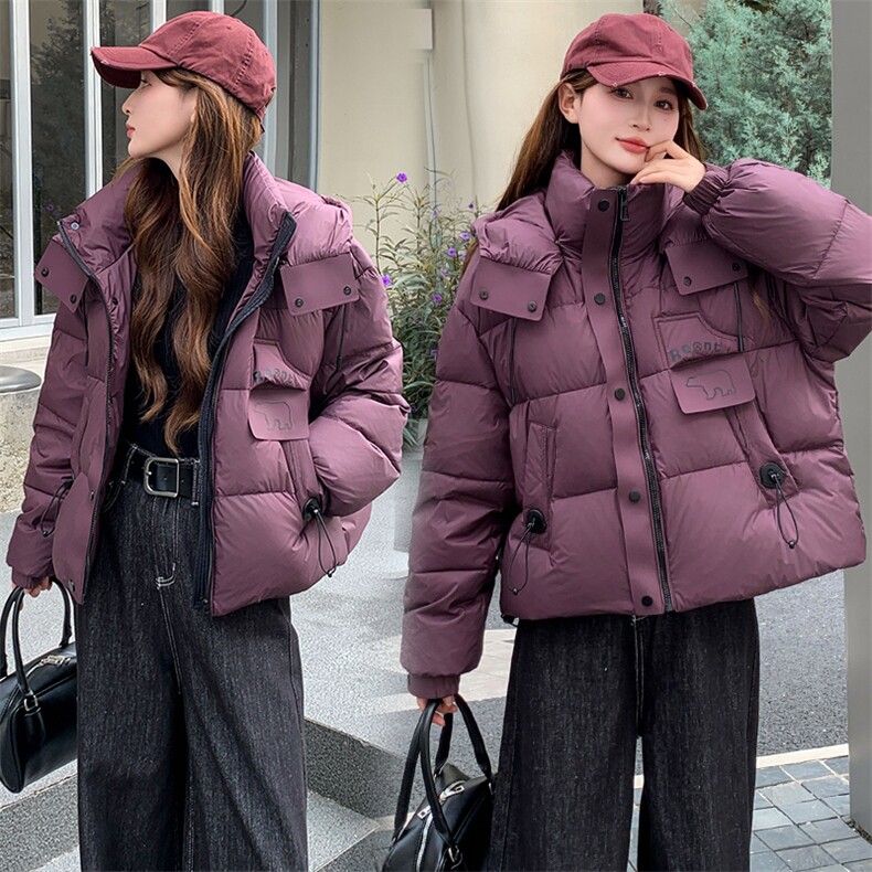 现货可推2025冬装新款气质加厚白鸭绒保暖短款连帽羽绒服女,女装羽绒服,时尚风爆