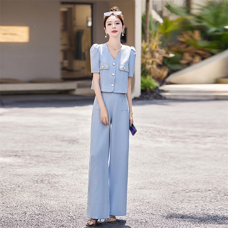 小香风职业套装女2025夏季新款爆款高级感气质时尚阔腿裤两件套潮,女装套装/套裙,曼慕纤衣