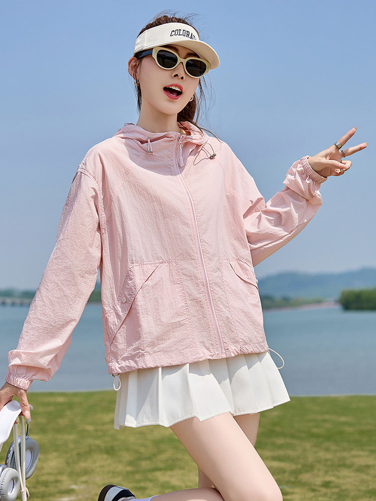 时尚防晒衣女夏季2025新款宽松休闲防晒服连帽户外透气开衫薄外套,女装防晒衣,以桐