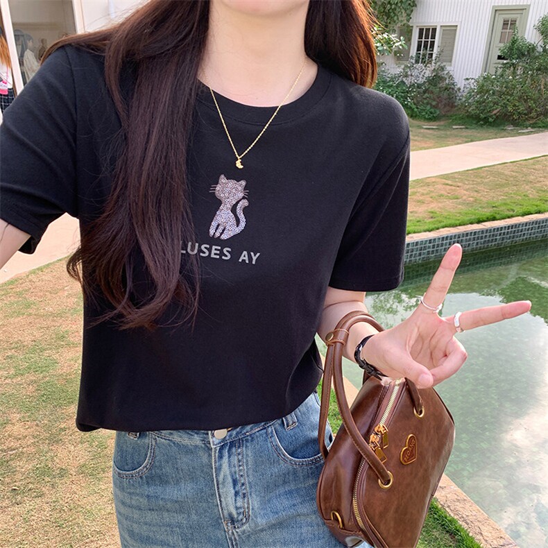 TT063-P35短袖t恤女夏2025新款潮刺绣花短款正肩圆领韩版上衣,男装T恤,星座911-3