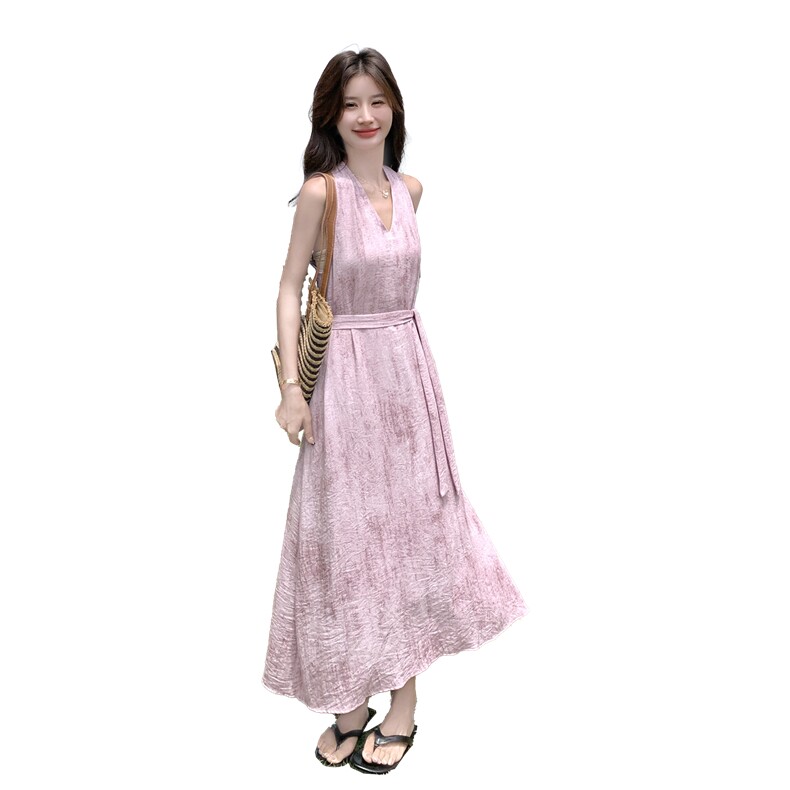 法式浪漫无袖碎花连衣裙女2025夏季新款氛围感度假风显瘦减龄长裙,女装连衣裙,琦鑫阁（原依鑫阁）