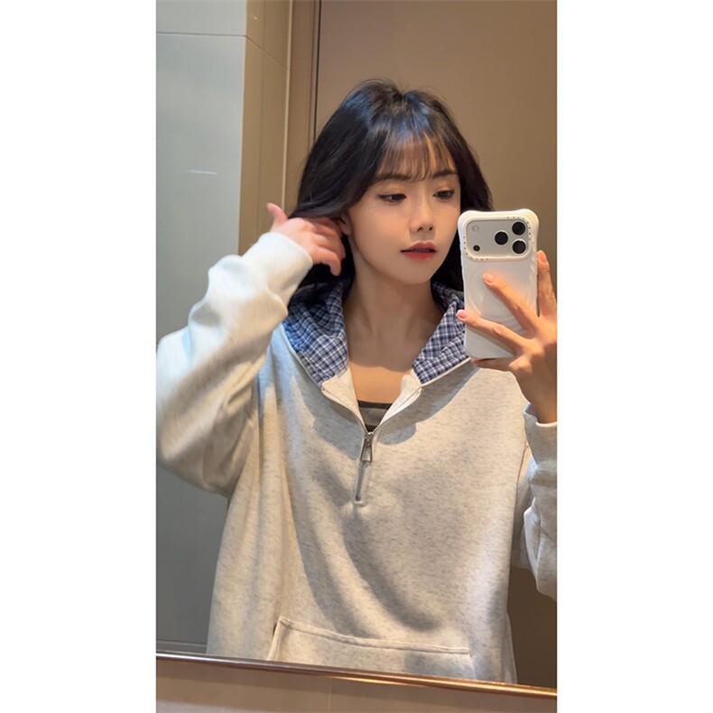 韩系小众格子连帽卫衣美式复古风潮流学院感卫衣HY922TP48控89,男装卫衣,电商A102B