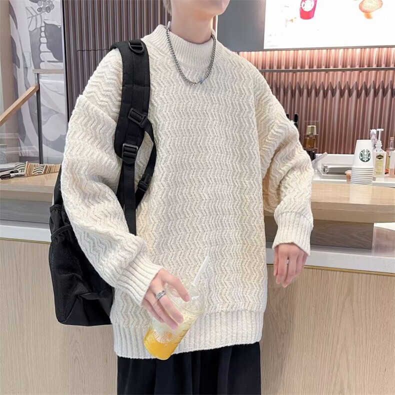 日系麻花长袖毛衣男女款加厚宽松圆领线衣内搭ins潮秋冬季针织衫,男装针织衫/毛衣,星座506A
