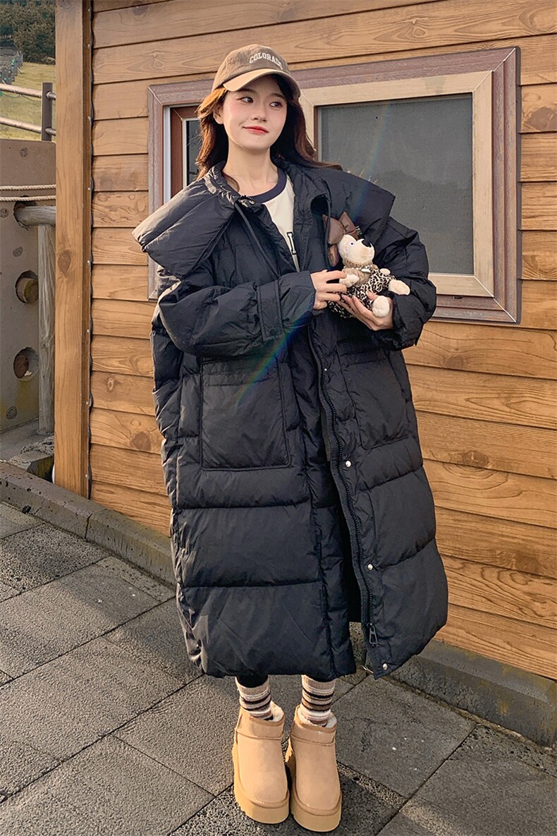 韩版减龄加厚娃娃领中长款羽绒服女2025年冬季新款显瘦白鸭绒外套,女装羽绒服,魅家