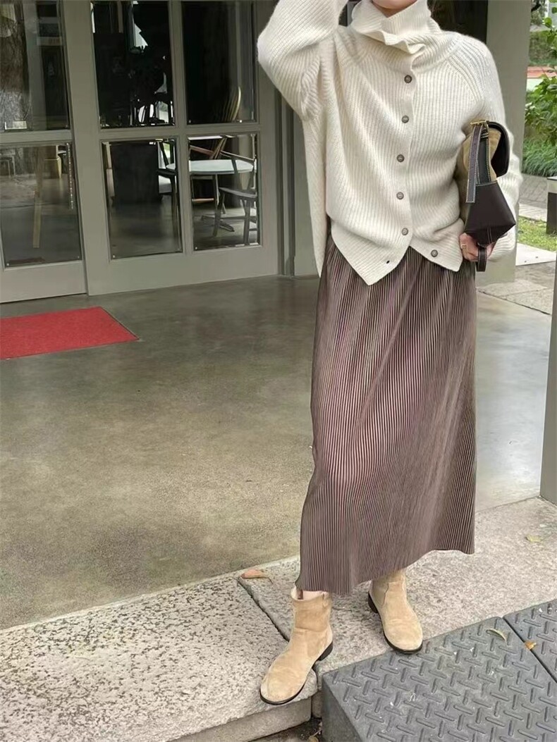 慵懒风高领单排扣针织开衫女秋冬新款欧货设计感高领加厚百搭毛衣,针织衫/毛衣,半城羊绒