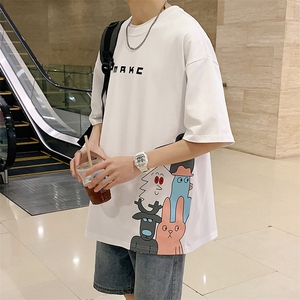 夏装纯棉T恤短袖男女学生港风时尚印花圆领半袖 1600-P38 控价58图片