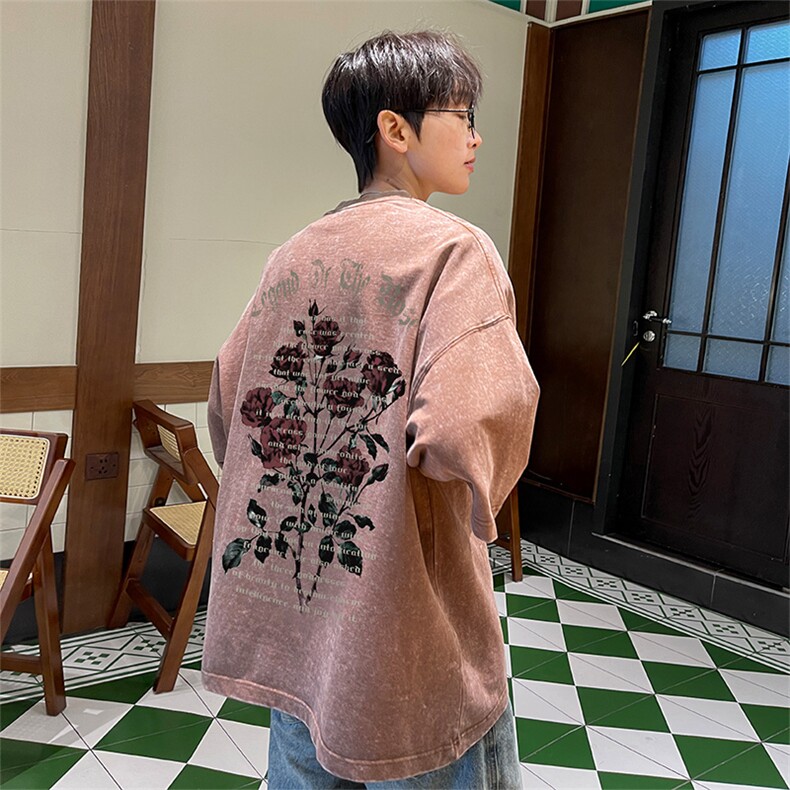 xz605-dsx130-特批30控492026春季新款字母玫瑰印花水洗短袖T恤,男装T恤,星座605(原A050)