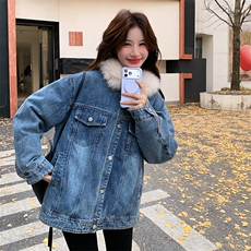 6976数据款现货大货已出90绒毛领可拆连帽牛仔羽绒P295-K438，女装羽绒服，2D034
