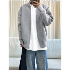 重磅秋冬北极绒双拉链毛衣开衫美式复古休闲慵懒风宽松针织衫外套，男装针织衫/毛衣，电商A486