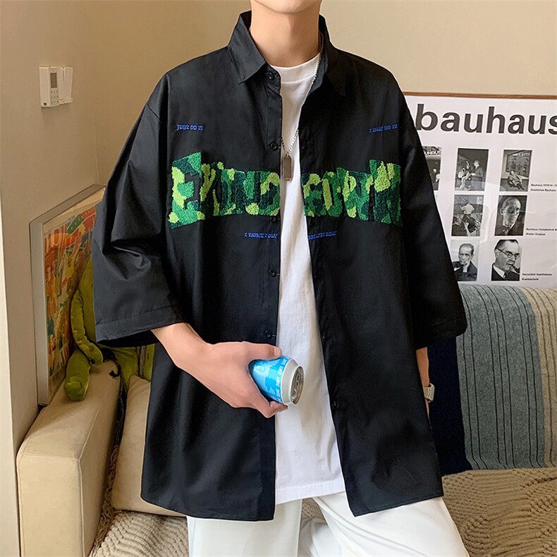 1港风短袖衬衫女七分袖衬衫男大码中性风网红短袖QCS8722P45控59,男装衬衫,星座226-2
