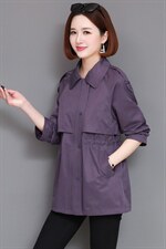 连帽短外套女单排扣POLO领纯色长袖中长款2022年春季，女装风衣，丽影随形