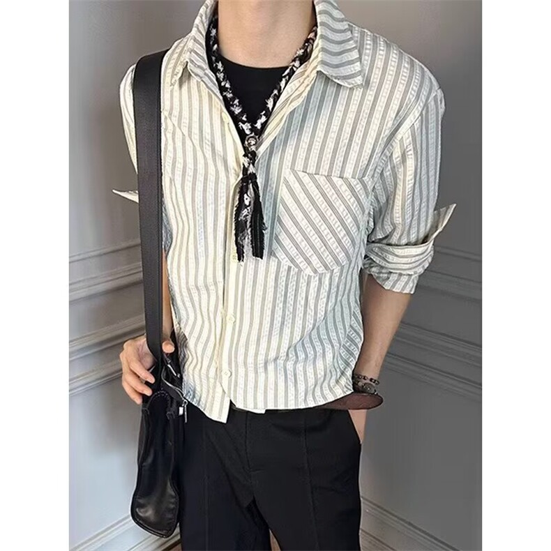 JY766-P44韩系宽松条纹衬衫男,男装衬衫,星座1501-3