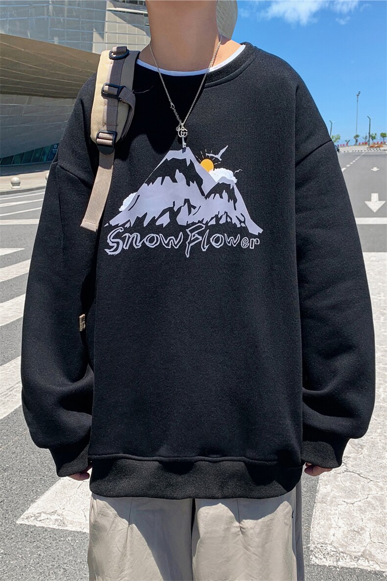 9983P28港风外景2024秋季新款圆领套头卫衣宽松休闲雪山字母潮,男装卫衣,电商A026-1