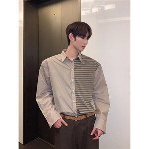 1506/QS2280/P37男士通勤条纹休闲衬衫商务百搭时尚帅气衬衣图片