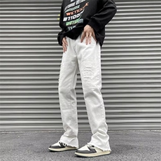 美式高街牛仔裤男韩版潮裤脚拉链开衩2023冬季ins长裤RK1243-P51，男装牛仔裤，星座412-3