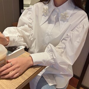 韩版珍珠领衬衫图片