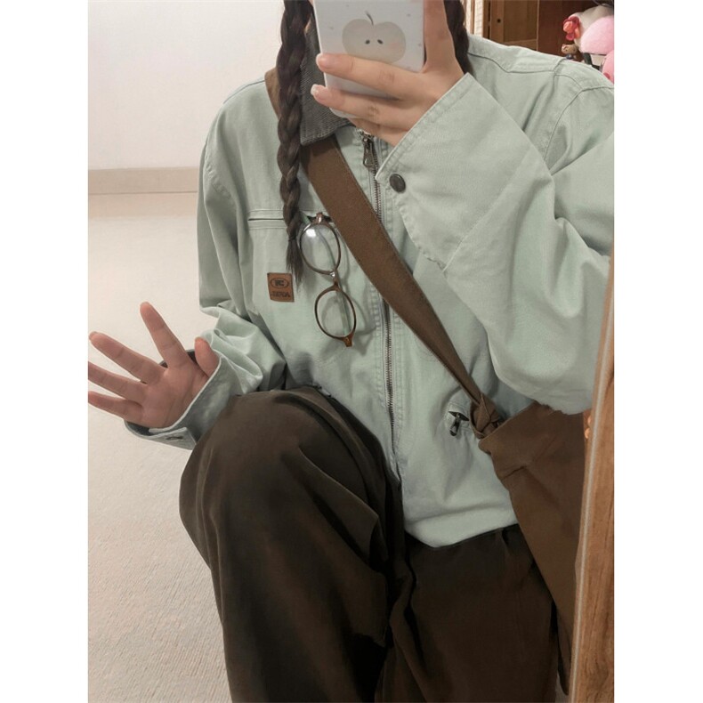 【有货】薄荷绿拼色工装外套男春秋款美式底特律夹克8152CC-特P68,男装夹克,星座1007（原301D）