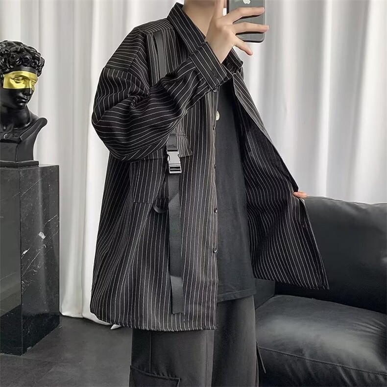 条纹衬衫男韩版潮流高街帅个性2023春秋新款ins宽松外套CY027-P36,男装衬衫,星座412-2