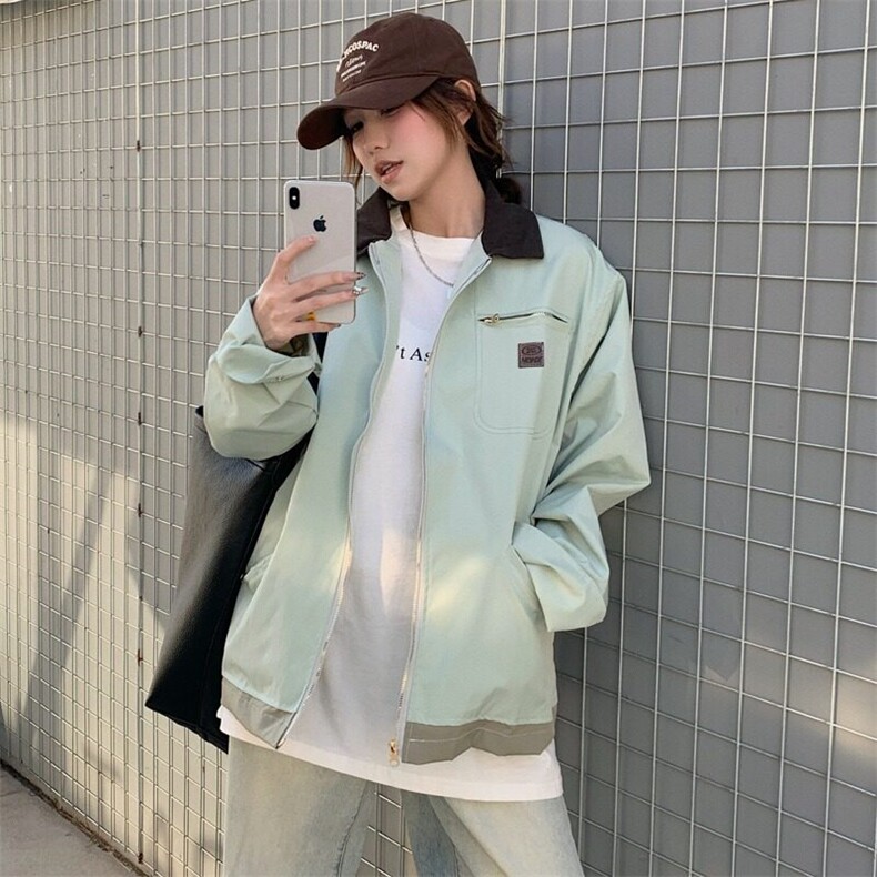 EE126-P88薄荷曼波夹克时尚外套女秋冬季宽松显瘦慵懒风工装上衣,男装夹克,星座911-3