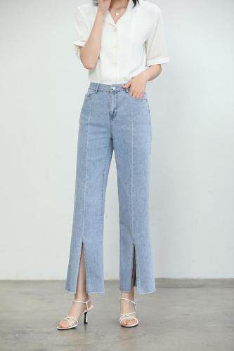 开叉牛仔直筒裤，女装，哈真