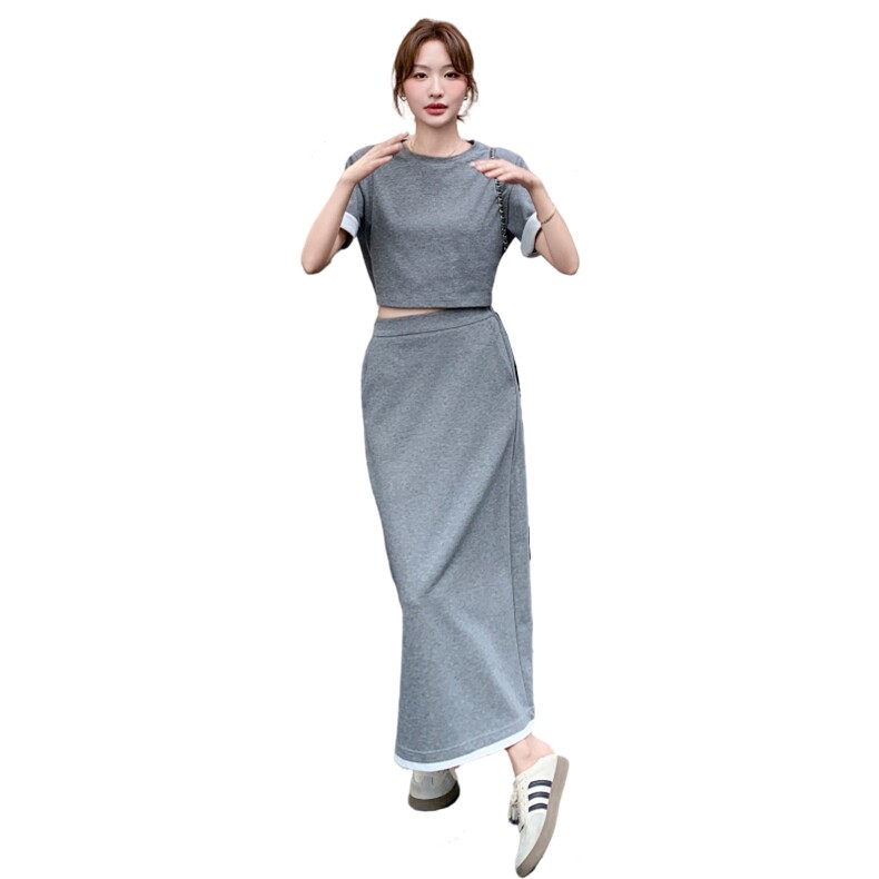 【现货】灰色短上衣+半身裙1C045-H550P135K198,女装套装/套裙,红龙果