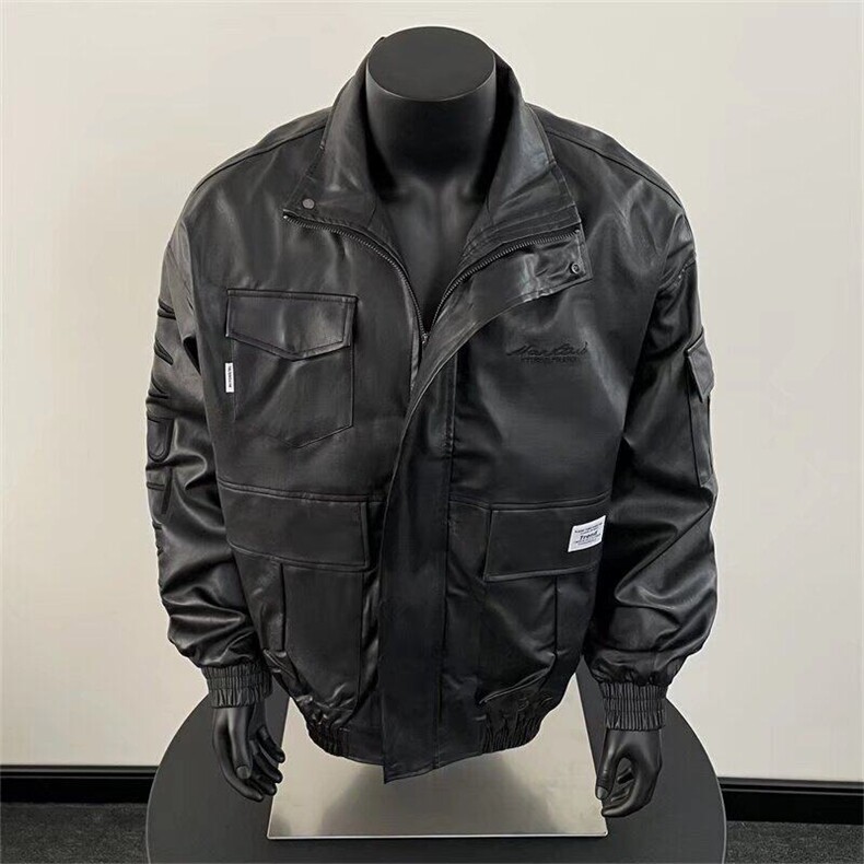潮机能多口袋工装皮衣外套男士痞帅美式字母机车服Y1017P85,男装夹克,星座1116-2