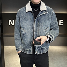 M-3XL9566-P175羊羔毛加绒加厚渐变色牛仔外套男，男装工装外套，电商B321-1