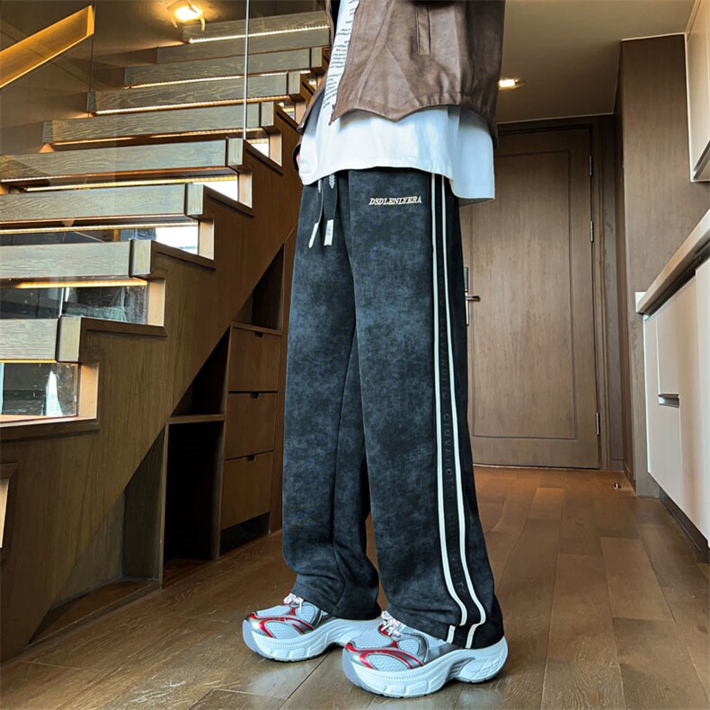 秋冬脏脏布织带刺绣休闲长裤美式直筒裤CK36特P45M-5XL控78图片